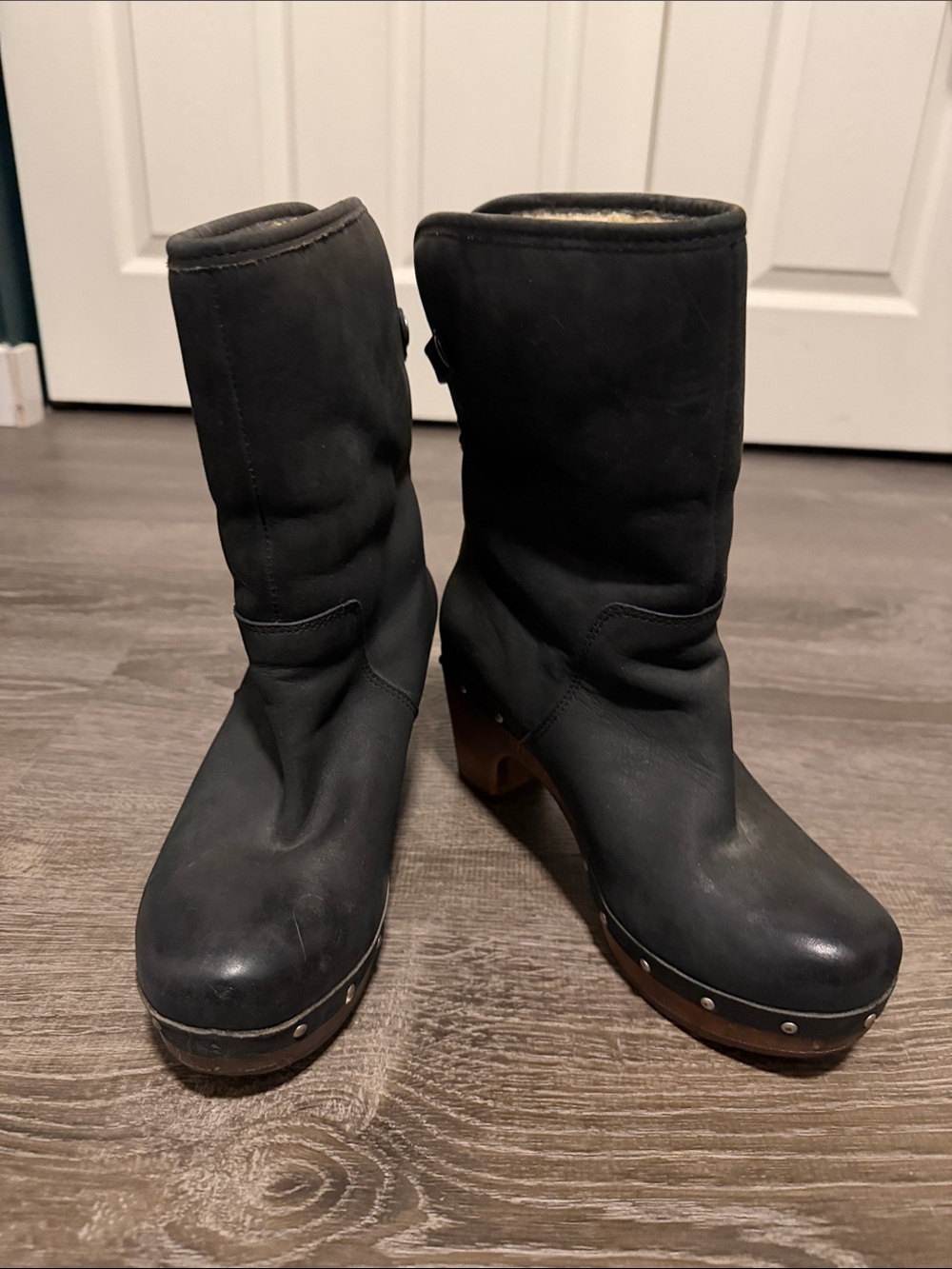 UGG Black Mid-Calf Heeled Clog Boots